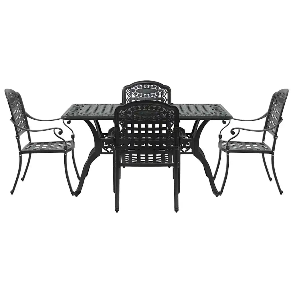 Set da Pranzo per Giardino 5 pcs Nero Alluminio