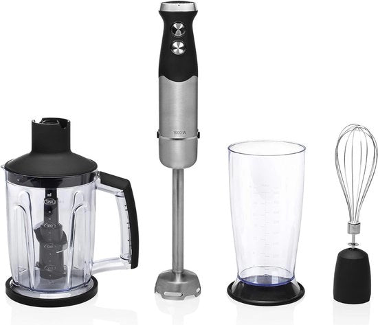 Set di Frullatore a Stantuffo - Manuale - Set di Frullatore e Blender - Purea - Macinacarne - Macchina da Cucina - Acciaio Inox - 3 in 1 - Accessori per Frullatore - Zuppe - Smoothie - Cibo per Bambini