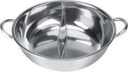 Pentola Shabu-Shabu in acciaio inossidabile - due camere - Pentola profonda per 4-5 persone - inductivo gas elettrico forno a microonde piastre ceramiche - argento 30 cm.