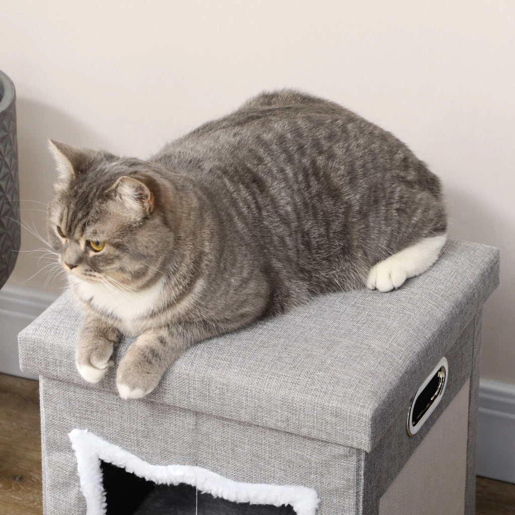 CUCCIA PER GATTI con cuscino e tiragraffi, grigio, MDF