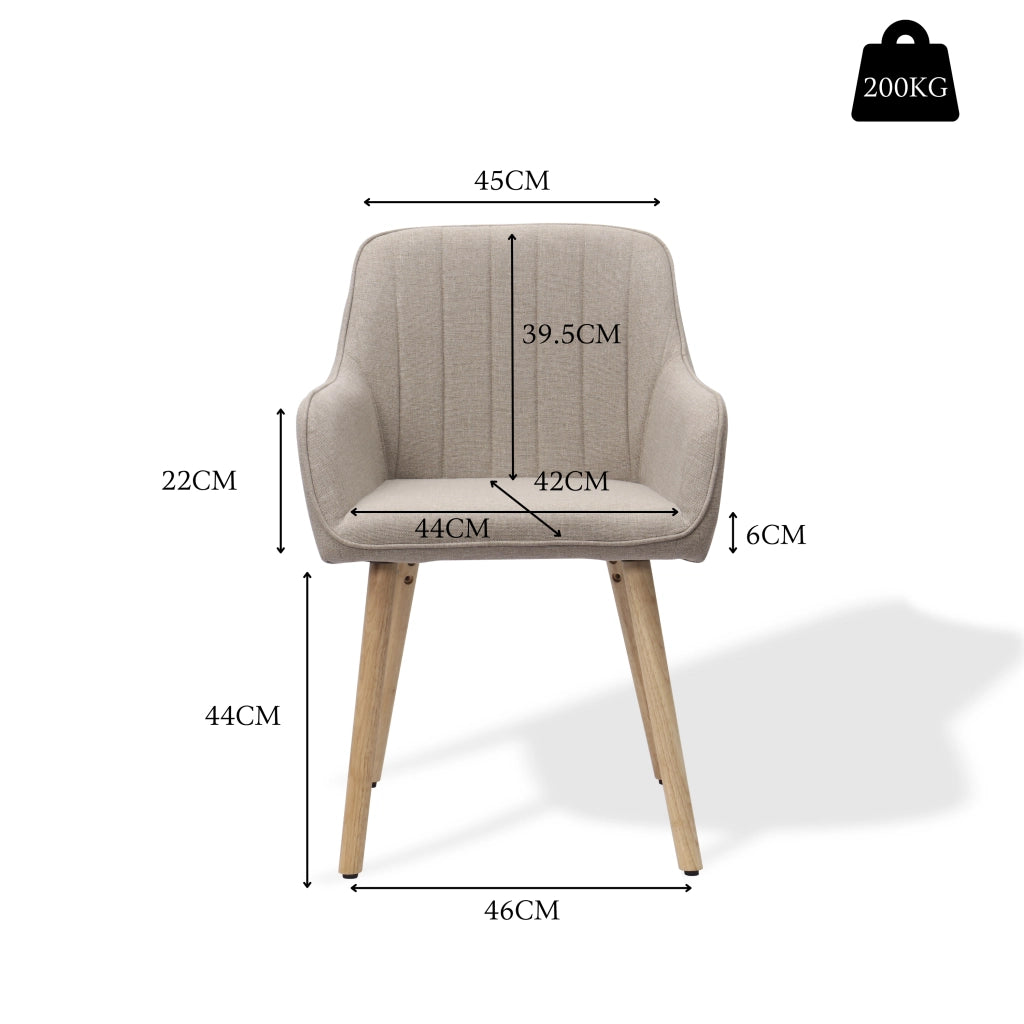 Sedia da Pranzo con Braccioli Integrati e Schienale Alto Ergonomico, Gambe in Legno, in Tessuto e Metallo, Cachi