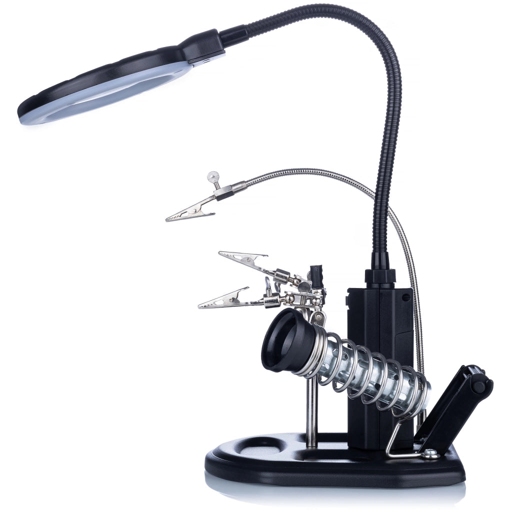 Terza Mano con Lente d'Ingrandimento LED TE-802 – Base Stabile, Braccio Flessibile | Ø85 mm, 2.5x + 4x