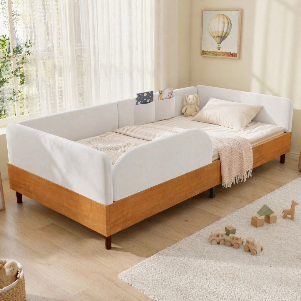 Letto singolo imbottito per bambini in velluto 90x200 cm