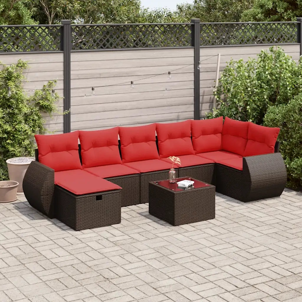 Set Divani da Giardino 8 pz con Cuscini Marrone in Polyrattan
