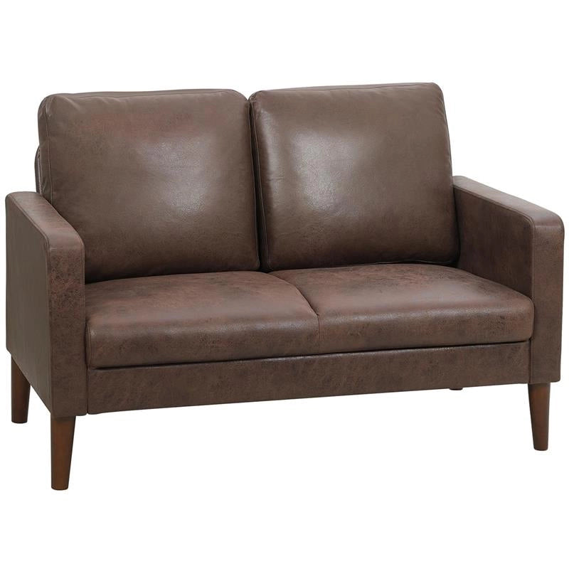 DIVANO 2 POSTI MODERNO CON RIVESTIMENTO IN TESSUTO EFFETTO PELLE TRASPIRANTE E GAMBE IN LEGNO, 130X78X85 CM, MARRONE SCURO