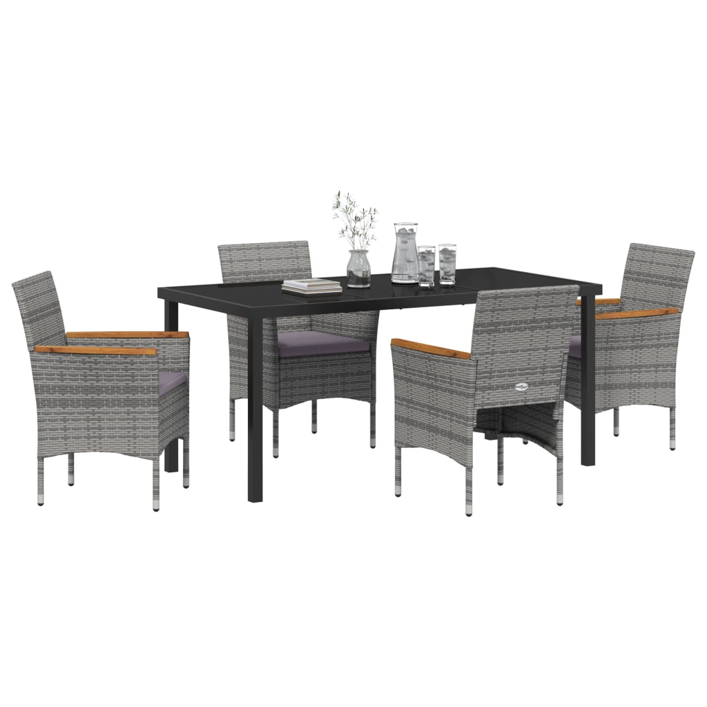 Set da Pranzo da Giardino 5 Pezzi Grigio in Rattan Poliestere
