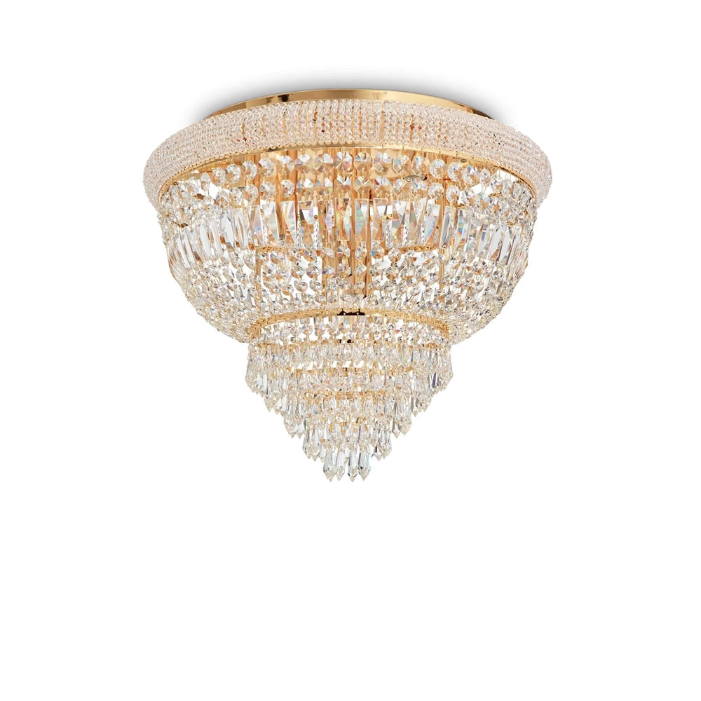 Plafoniera Classica Dubai Metallo-Cristallo Ottone 6 Luci E14