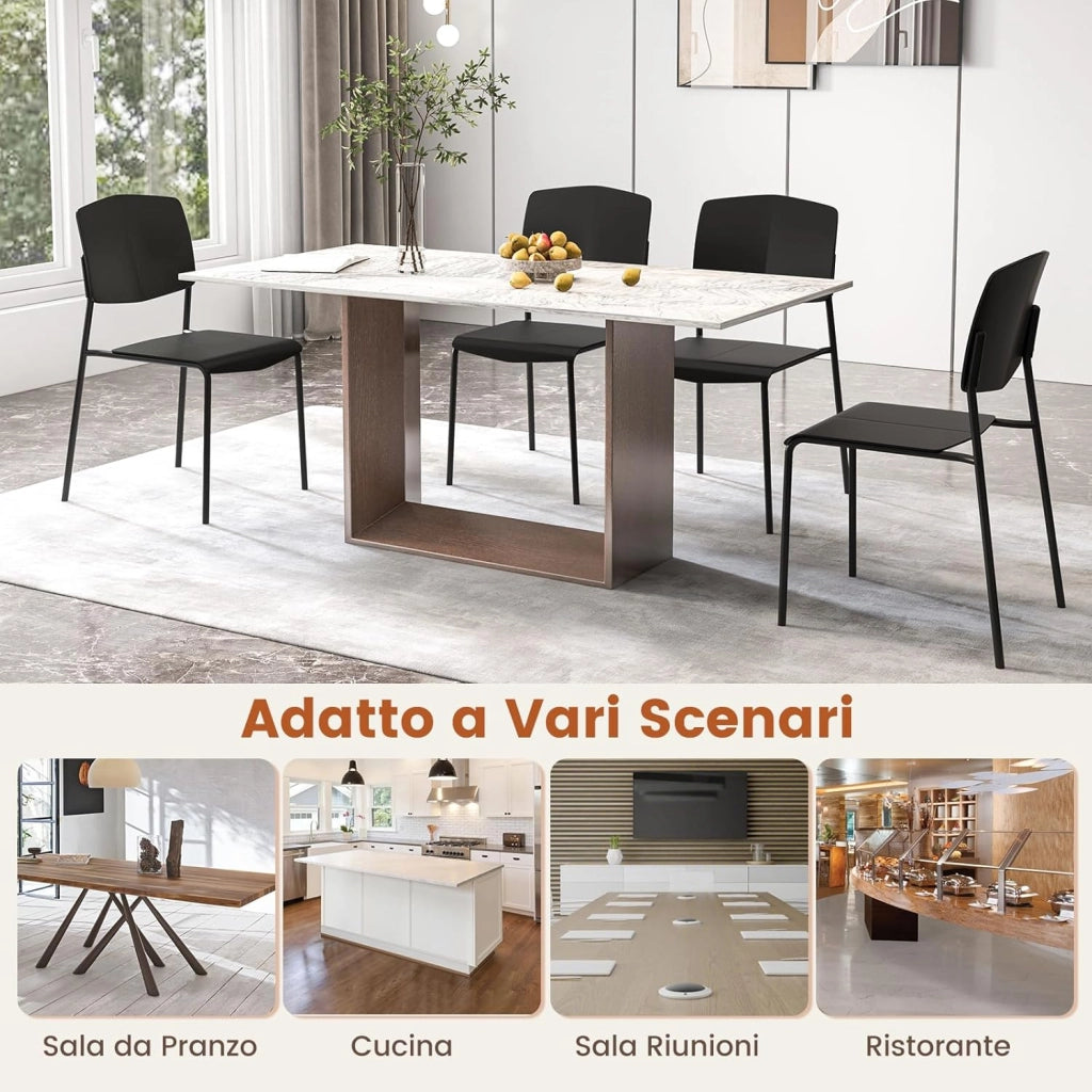 Set di Sedie da Pranzo da 4 Pezzi, Sedie Laterali senza Bracci con Schienale Ergonomico e Seduta Ampia, Sedie da Cucina Accumulabili per Casa e Ufficio, Portata 160 kg (Nero)