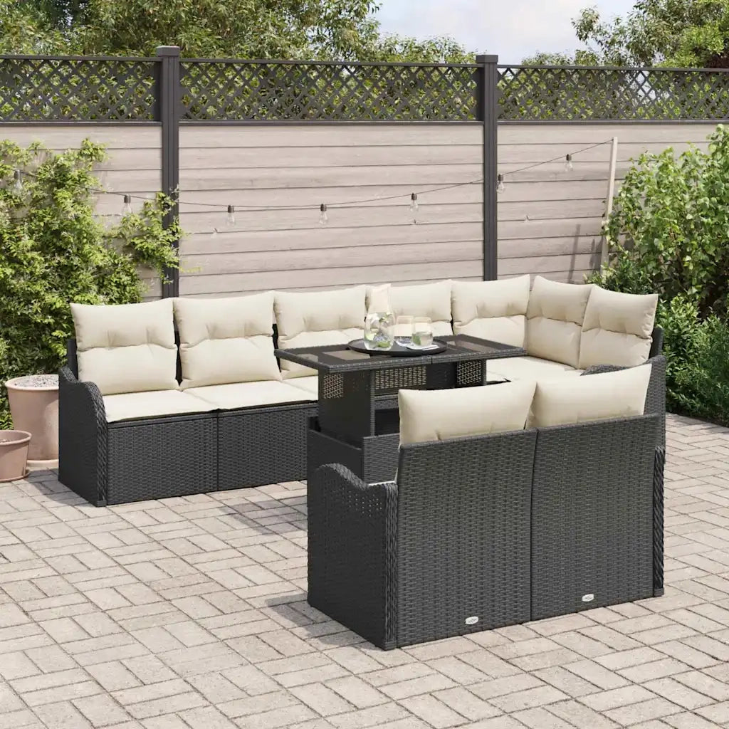 Set di relax con cuscino 9 pcs Nero Poly Rattan 3348483