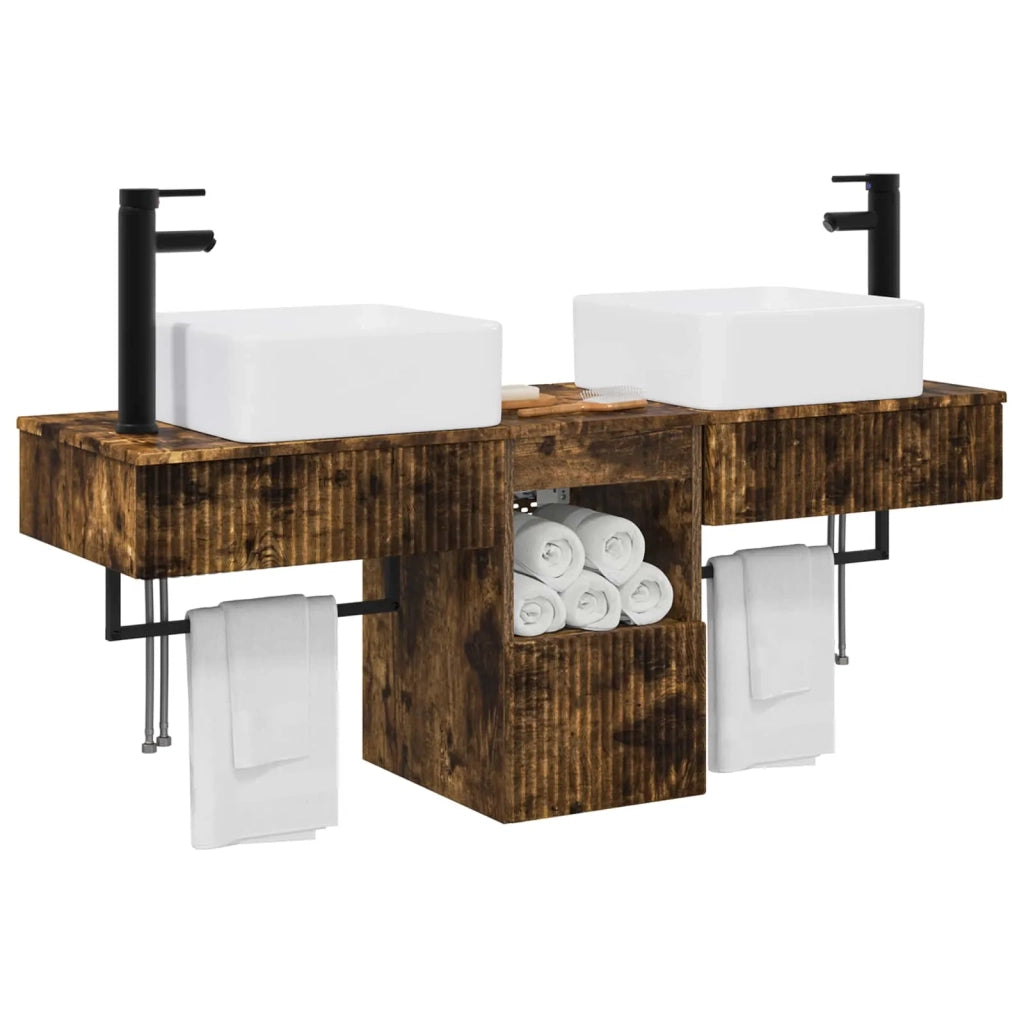 Set di mobili per il bagno 3 pz Rovere Fumo 3405602