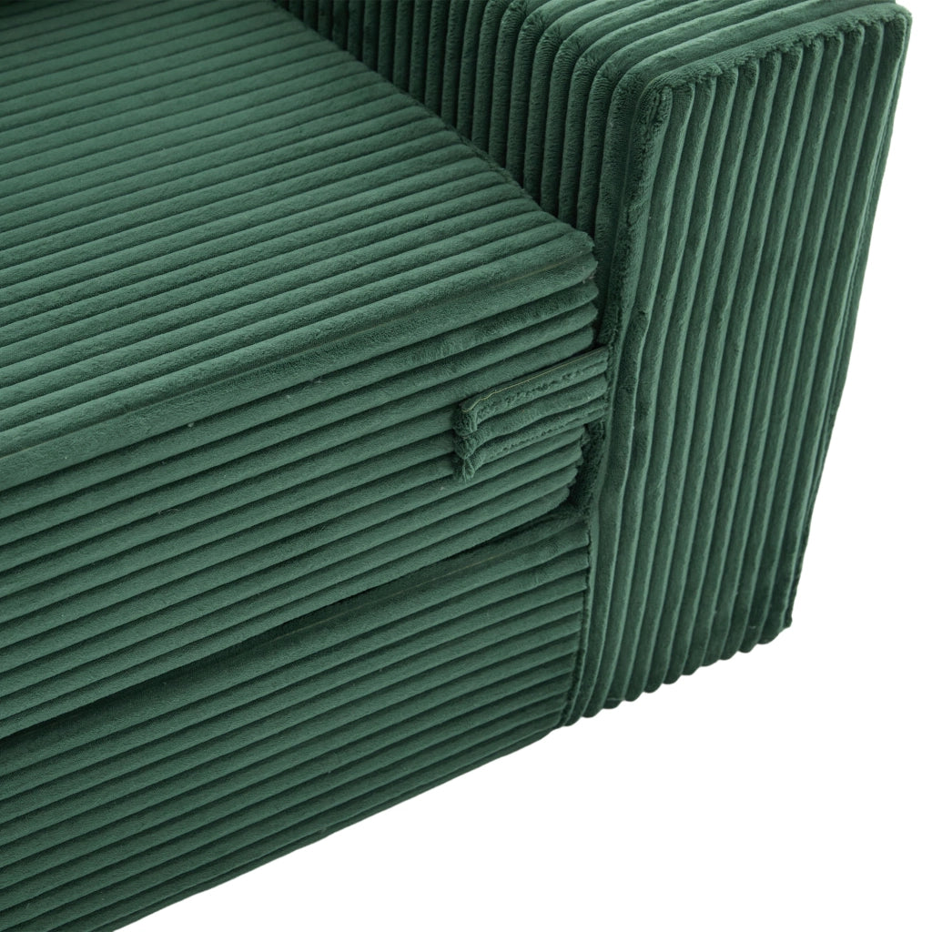 Divano pouf 151x133x64 cm con tasche laterali in velluto a coste smeraldo