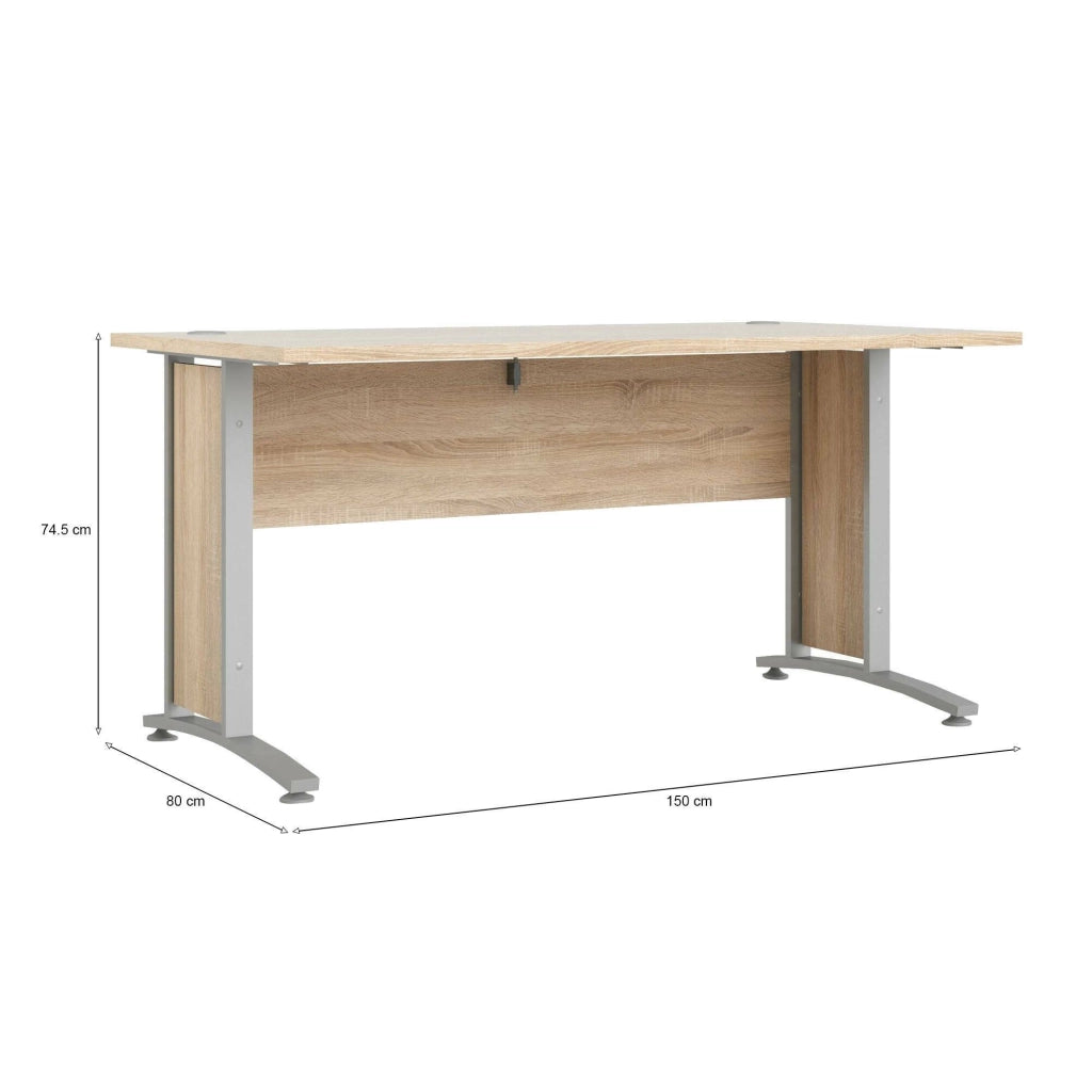 Scrivania Ascorbato, Scrittoio multiuso, Tavolo per ufficio porta PC, Piano di lavoro, 150x80 h75 cm, Grigio e Quercia