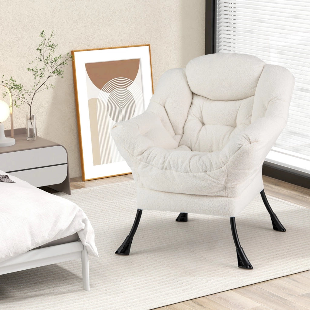 Poltrona comoda con cuscino per la testa schienale e seduta imbottiti, Poltrona per soggiorno elegante Beige