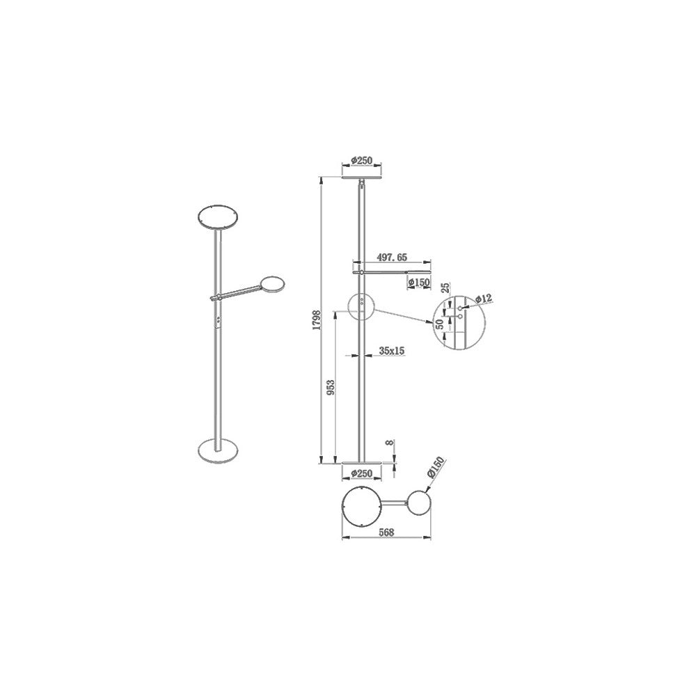 Regina - Piantana a Led Nera in metallo H.180 cm Fabas Luce - 2 luci da 36W e 12W a led integrato 3000K
