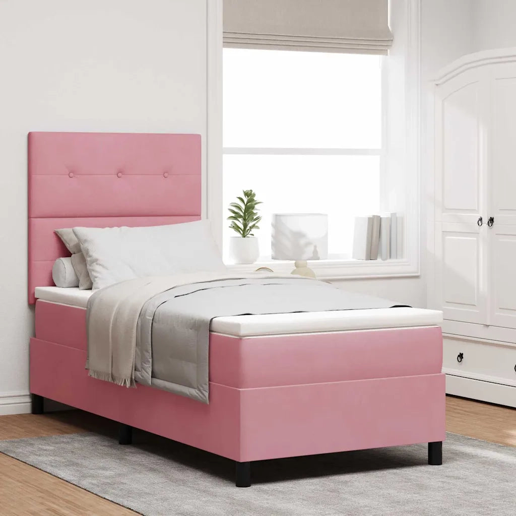 Letto a Sorgente LED con materasso Rosa 90 x 190 cm Tessuto