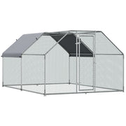 Easycomfort Recinto Gabbia per Galline da Esterno in Metallo Galvanizzato, Pollaio per Galline Ovaiole da Esterno, Porta con Blocco e Sezione con Tessuto Oxford, 280x380x195 cm, Argento