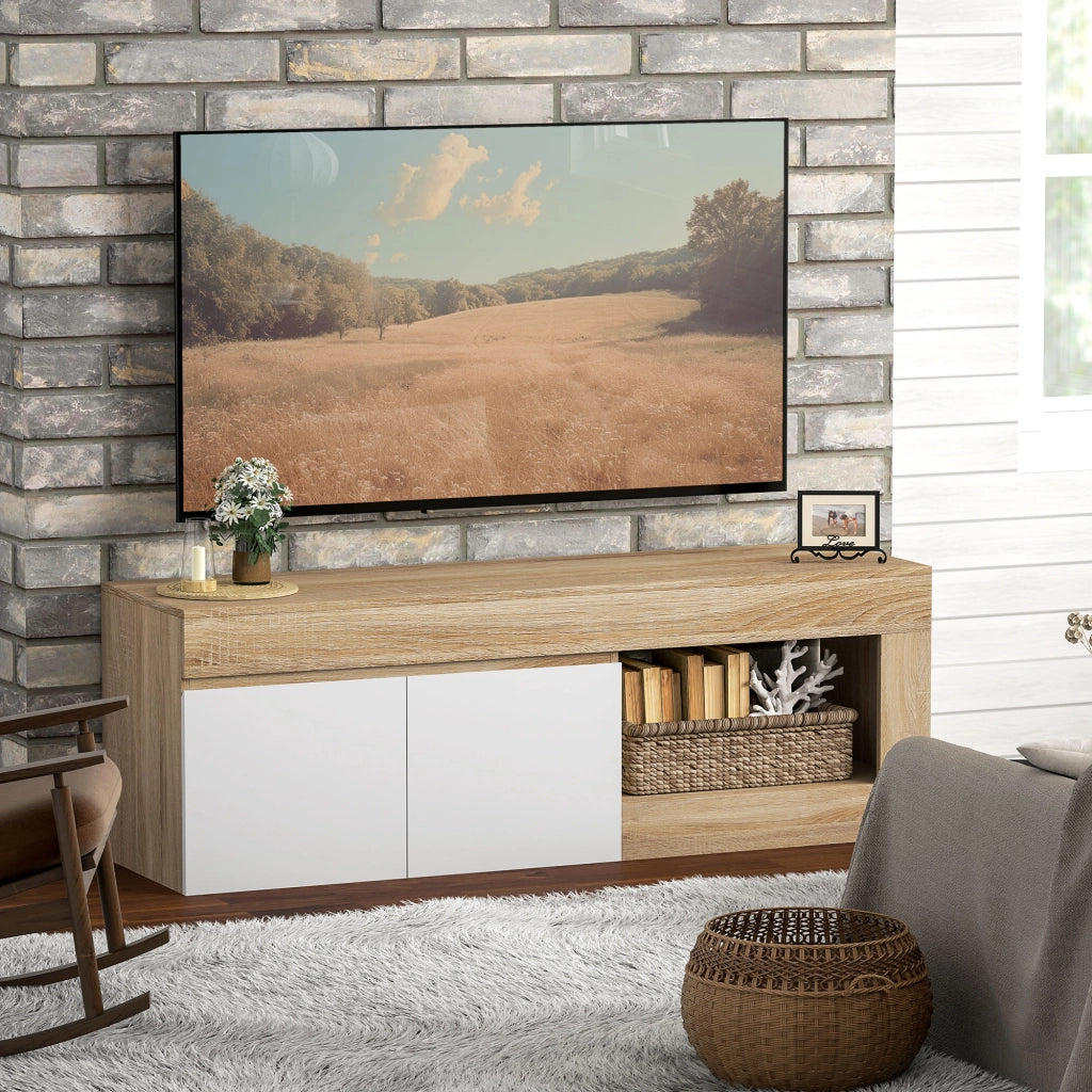 Mobile TV Moderno 60" max con Armadietto 2 Ante e Ripiano Aperto-Credenza  per TV,140x40x48 cm,Bianco e color Legno