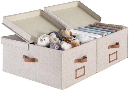 Sistema di Stoccaggio Extra Grande - 55L - Contenitori per Tessuti - Doppio Coperchio - Pannello di Distribuzione - Cassetti di Stoccaggio in Lino - 2 Pezzi - Contenitori di Archiviazione