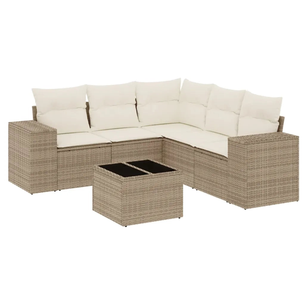 Set Divano da Giardino 6 pz con Cuscini Beige in Polyrattan 3254895