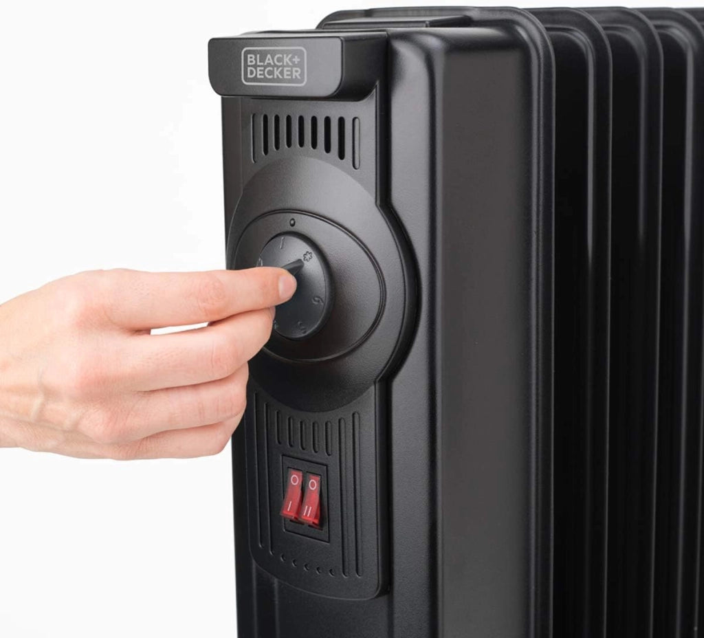 Black+decker bxra2000e radiatore ad olio elettrico, 2000 w, nero 9 elementi, spia luminosa, spegnimento automatico, con ruote