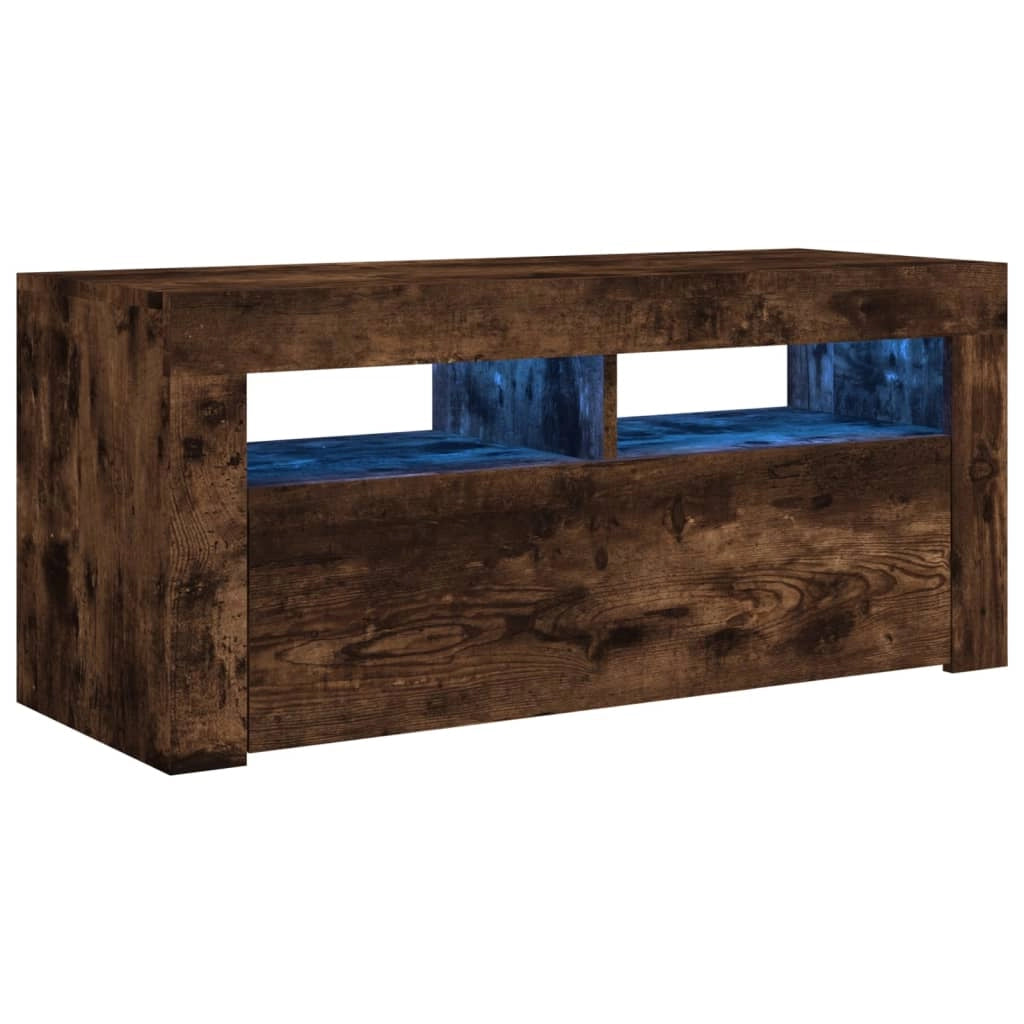 Mobile TV multimediale scaffale TV credenza mobile TV per sala da pranzo soggiorno camera da letto con luci a LED rovere affumicato 90 x 35 x 40 cm marrone 02_0026748