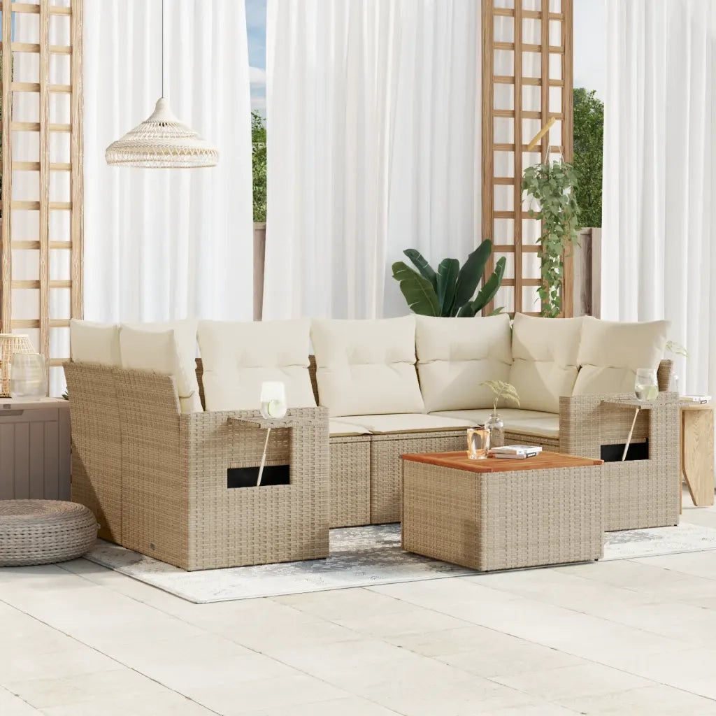 Set Divani da Giardino 7 pz con Cuscini Beige in Polyrattan 3256793