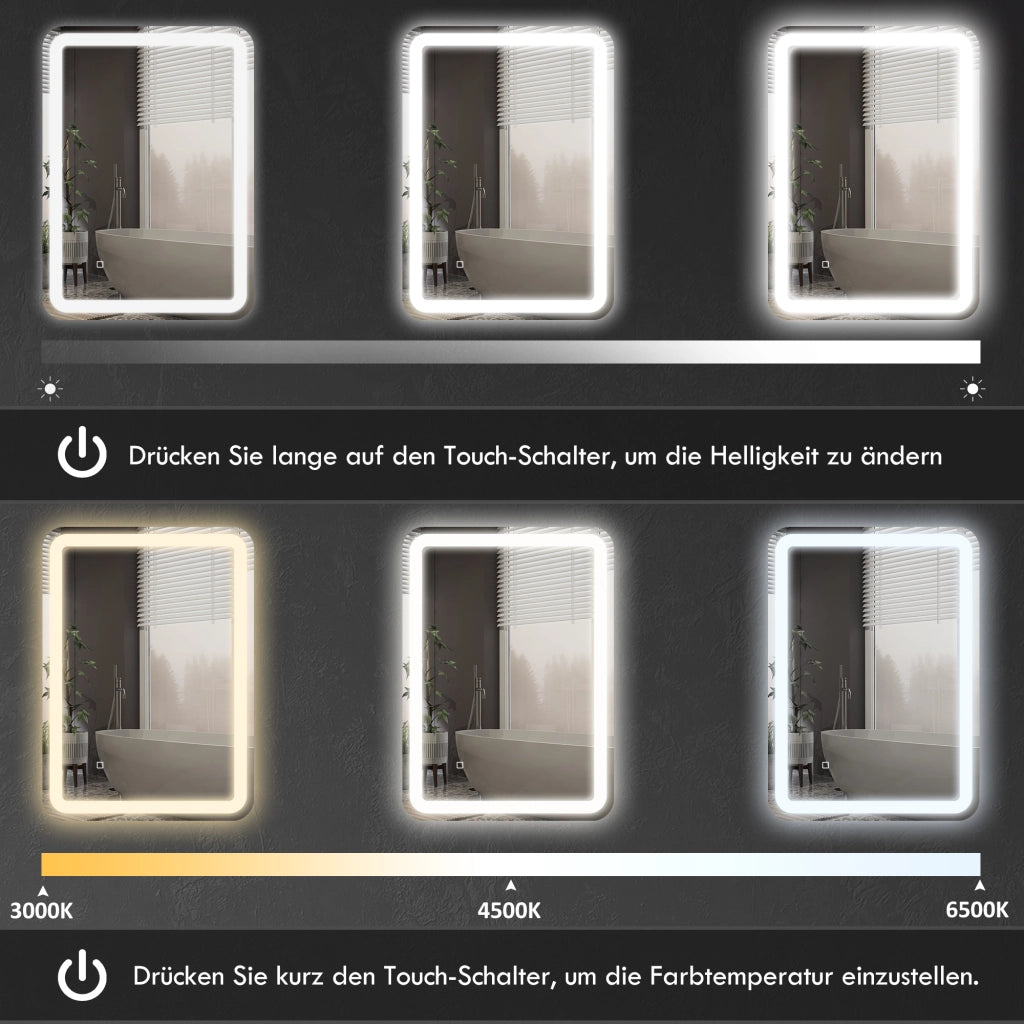 SPECCHIO BAGNO LED 50x70 cm Argento in vetro temperato