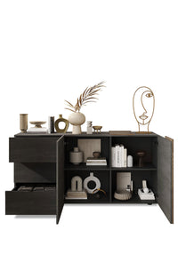 Madia Design Moderno 2 Ante 3 Cassetti Venus 181x44x84 cm Titanio E Noce Mercure