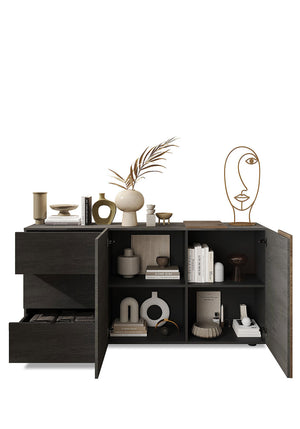 Madia Design Moderno 2 Ante 3 Cassetti Venus 181x44x84 cm Titanio E Noce Mercure