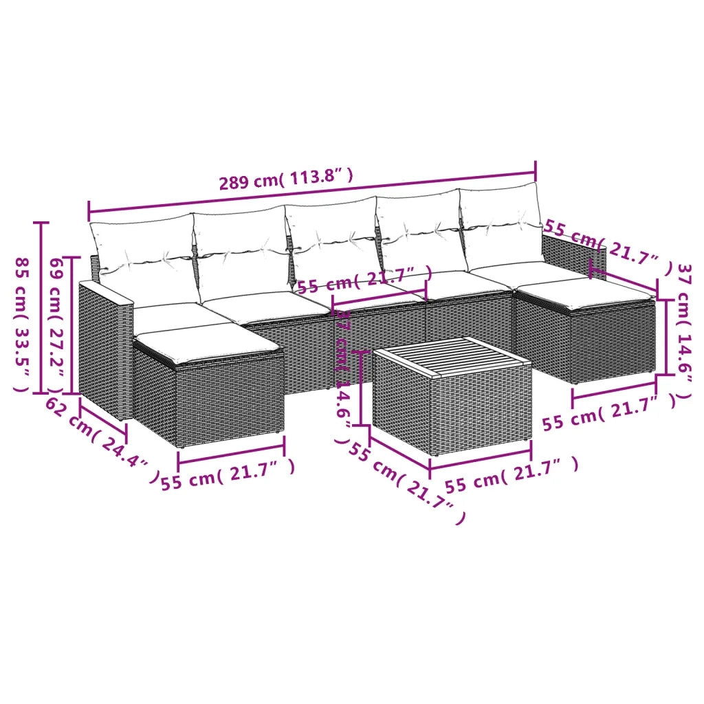 Set Divano da Giardino 8 pz con Cuscini Beige Misto Polyrattan