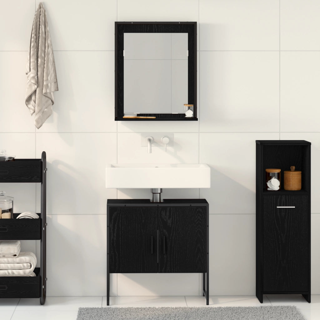 Set di mobili da bagno a 2 pezzi in legno ingegnerizzato nero e rovere