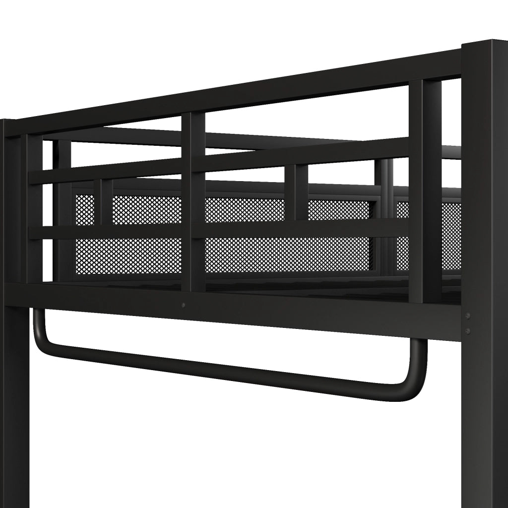 LETTO a soppalco 140x200 cm in metallo nero con scrivania, ripiani e barra appendiabiti