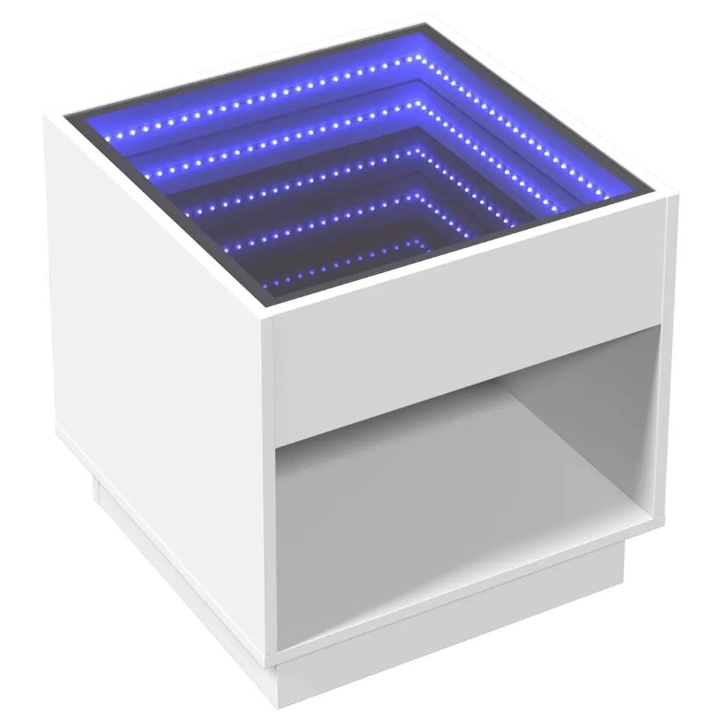 vidaXL Tavolino da Salotto con LED Infinity Bianco 50x50x50 cm