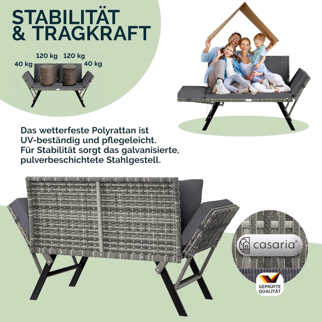 ® Panca da Giardino in Polyrattan Reclinabile Braccioli Regolabili Resistente Divano da Esterno Terrazza Balcone