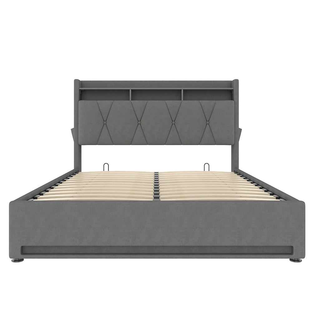 Letto 160x200cm imbottito - Xylo - grigio USB-C idraulico LED