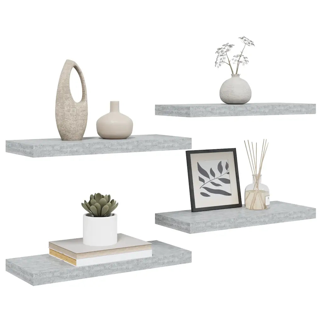 4 pz Scaffali a Parete | Ripiano a parete | Mensole a Parete Grigio Cemento 60x23,5x3,8 cm in MDF