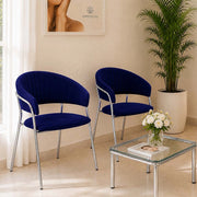 Sedie da pranzo set da 2 Aurelia in velluto blu notte con gambe in ferro cromato