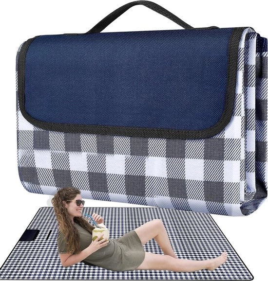 Tenda da picnic impermeabile pieghevole - asciugamano da spiaggia multifunzionale con maniglia portatile - resistente al sabbia e lavabile in lavatrice - 150 x 200 cm (blu)
