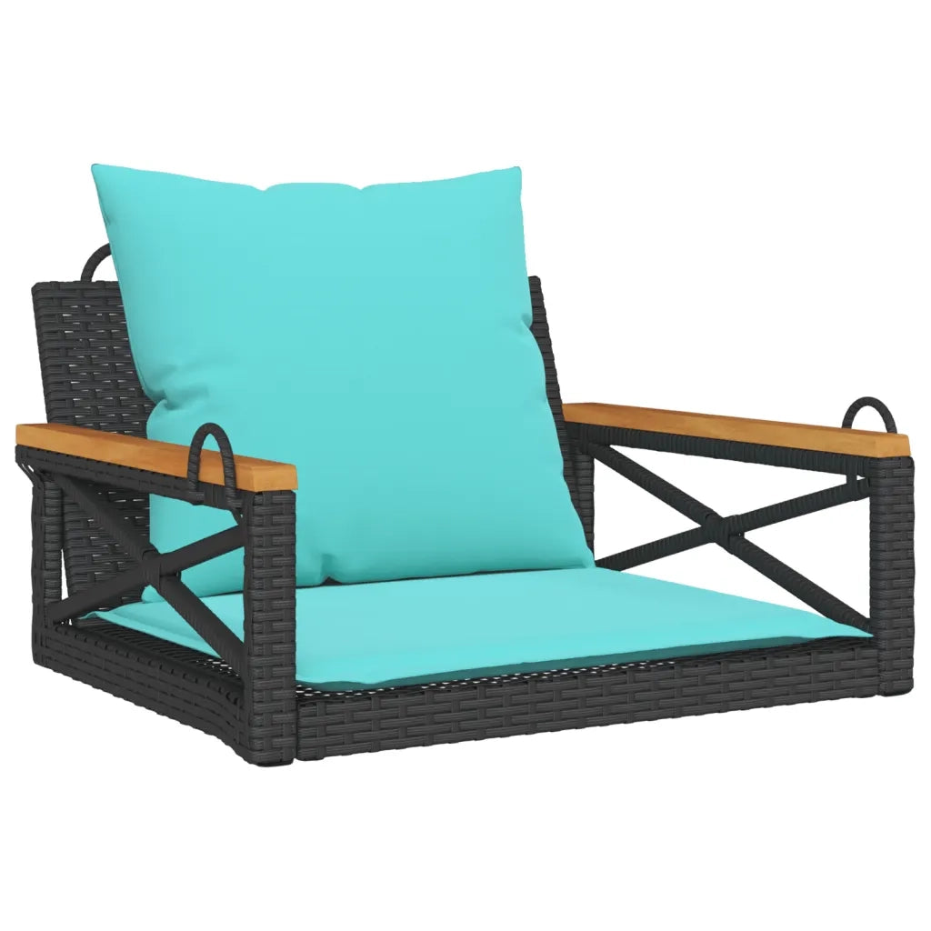 Panchina a Dondolo con Cuscini Nera 63x62x40 cm in Polyrattan