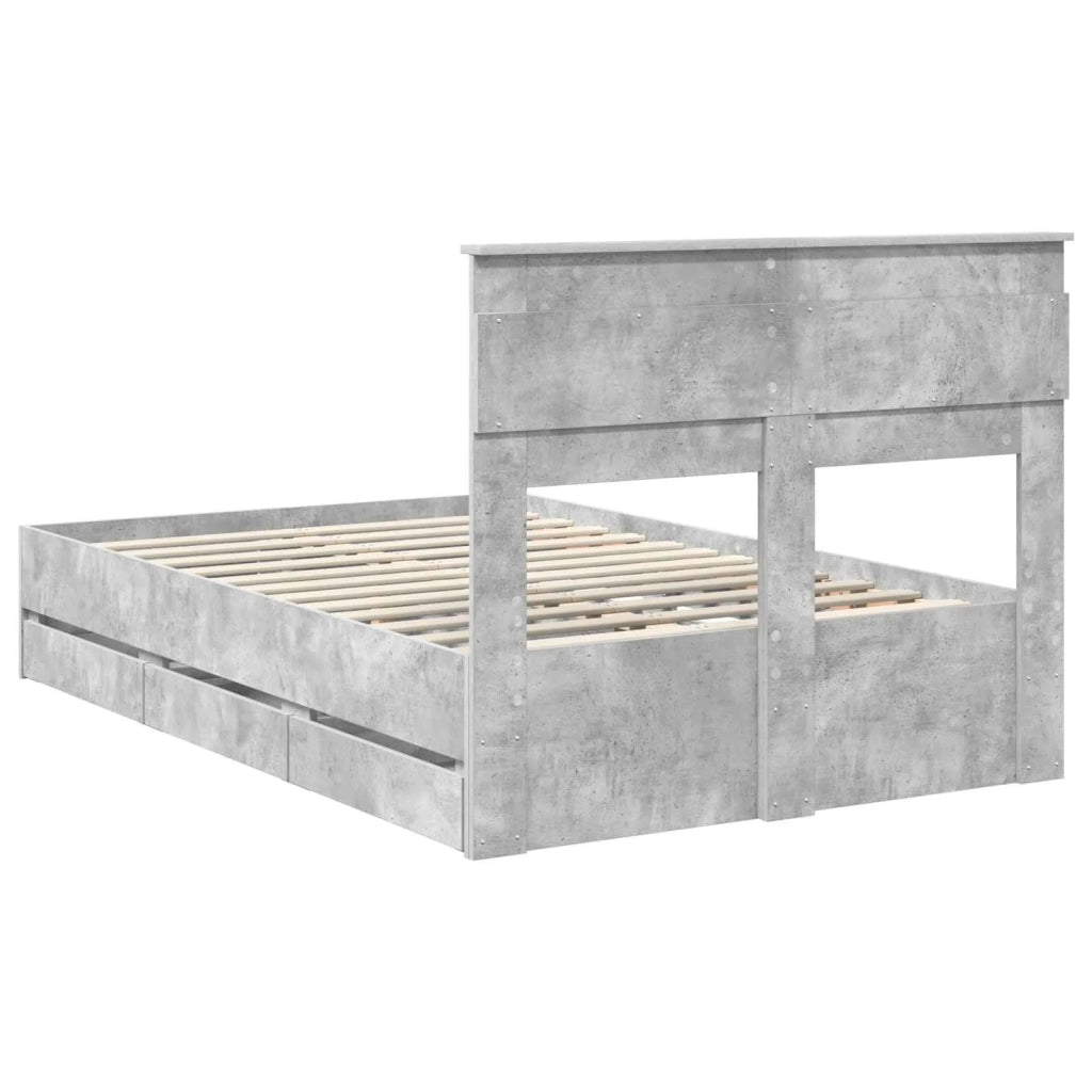 Struttura del letto con cassetto-Giroletto con contenitore-Rete del Letto Grigio cemento 135 x 190 cm 746246