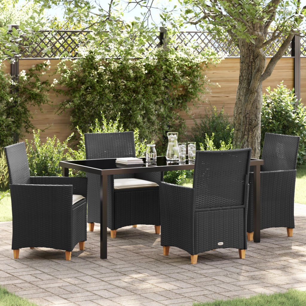 Set di Mobili da Pranzo da Giardino con Cuscini, Nero, Polyrattan