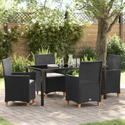 Set di Mobili da Pranzo da Giardino con Cuscini, Nero, Polyrattan