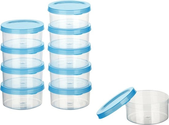 Mini Vetrine 10x0.1L Rond Lichtblauo - Scatole di Stoccaggio a Doppia Parete con Coperchi - Scatole di Stoccaggio per Alimentari con Coperchi - Scatola di Stoccaggio per la Cucina per la Preparazione delle Pasti e l'Organizzazione - Qualità Austriaca