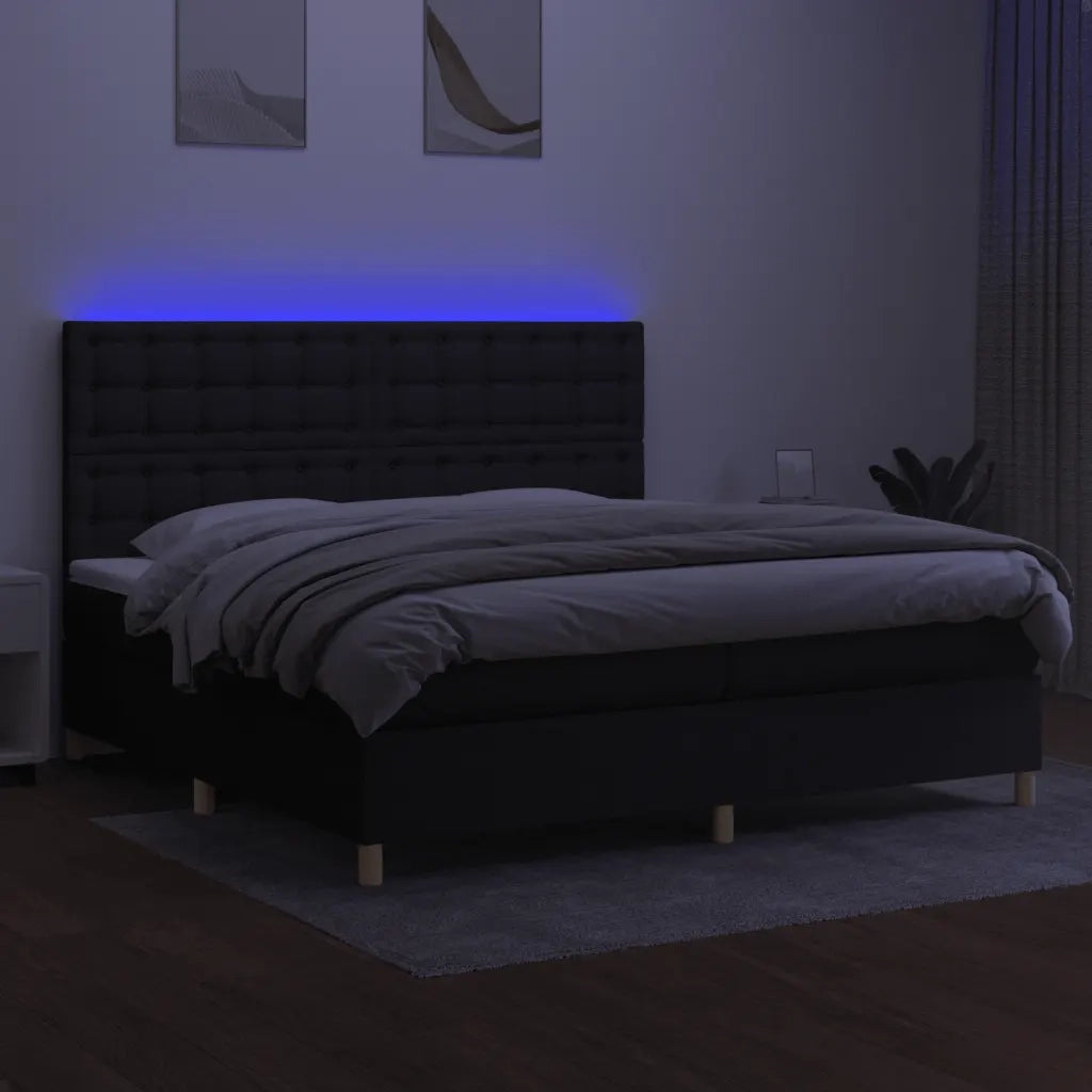 Letto a Molle Materasso e LED Nero 200x200cm in Tessuto cod mxl 62857