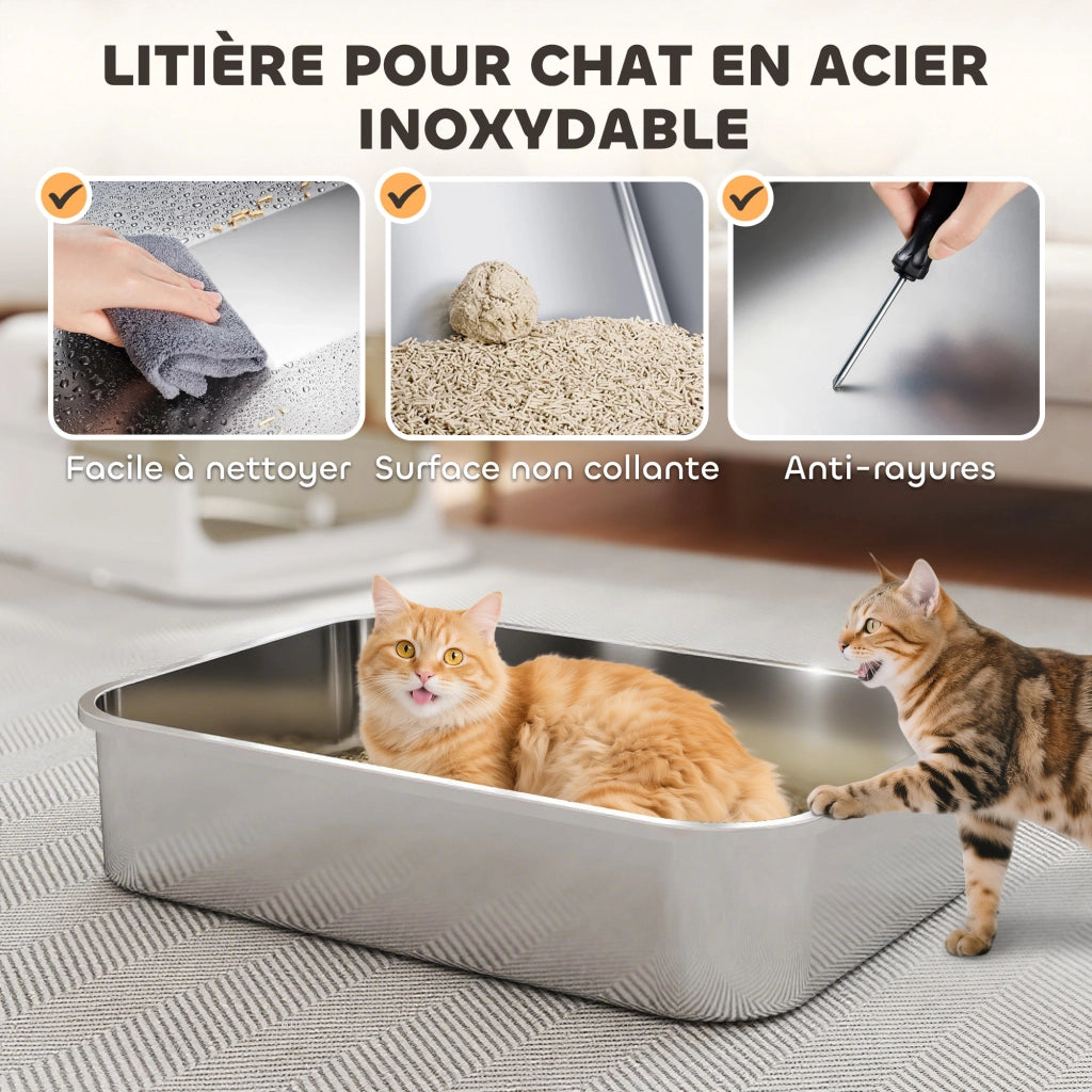 Lettiera chiusa per gatti in acciaio inox ¨C Xylo ¨C con paletta, 70x50x46,5 cm, bianco