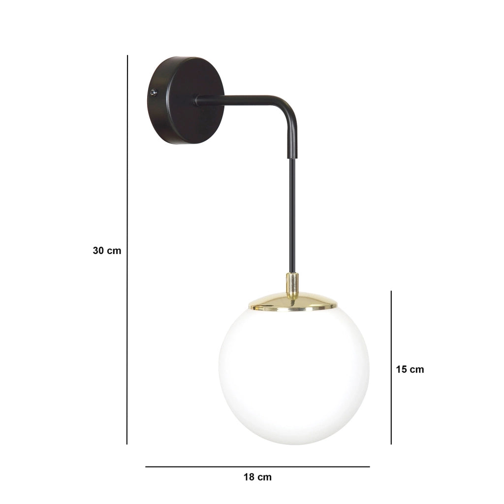 Applique Moderna 1 Luce Tsukuyomi In Acciaio Nero E Oro E Vetro A Sfera Opale