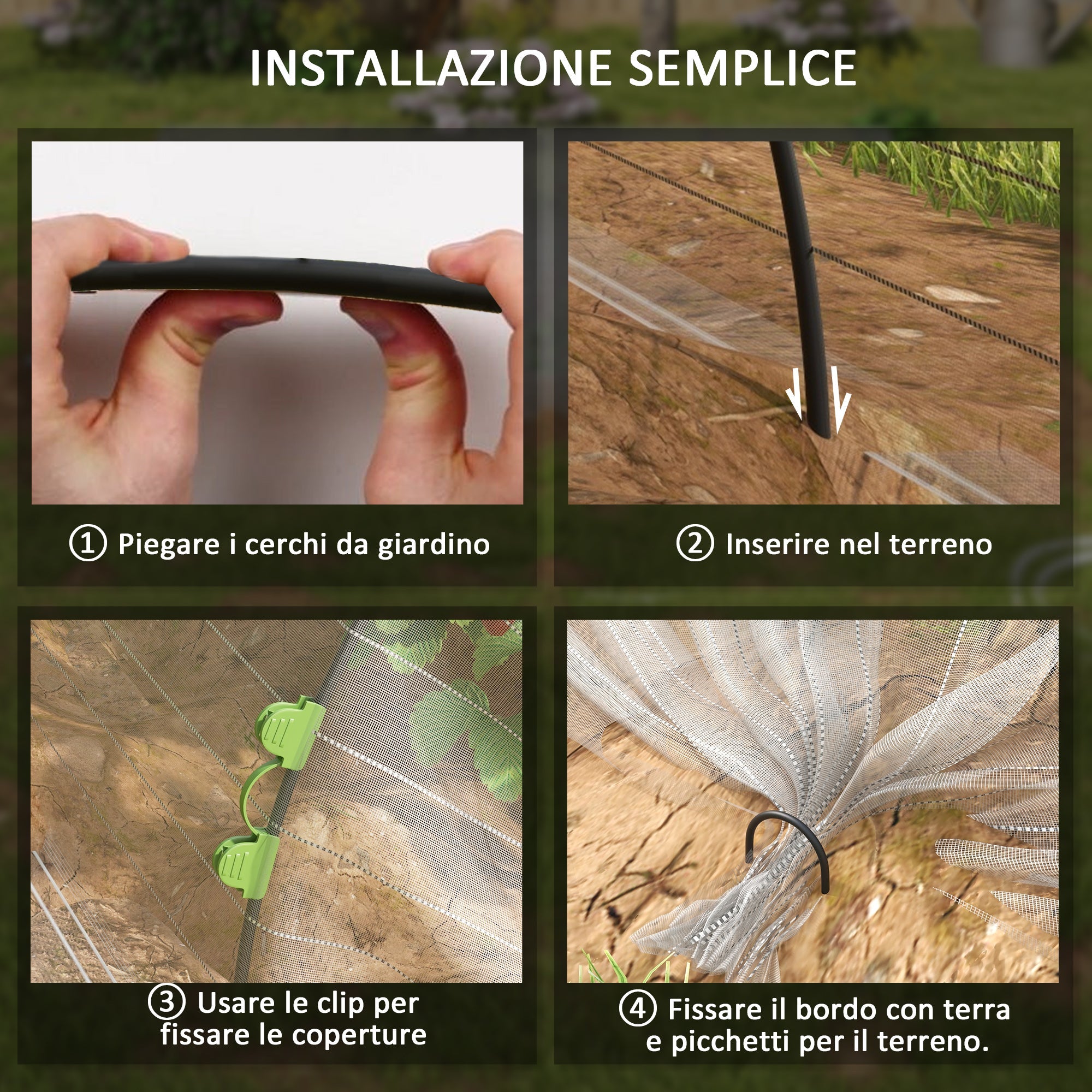 Telo di Copertura Piante a Rete con Archetti Flessibili e Clip di Fissaggio in PP e Fibra di Vetro Bianco