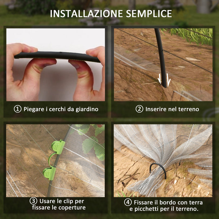 Telo di Copertura Piante a Rete con Archetti Flessibili e Clip di Fissaggio in PP e Fibra di Vetro Bianco