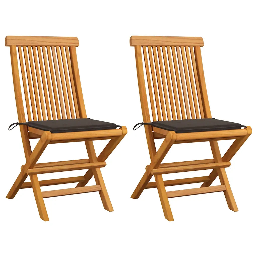 Sedie da Giardino e Cuscini Grigio Talpa 2 pz Massello di Teak cod mxl 7165