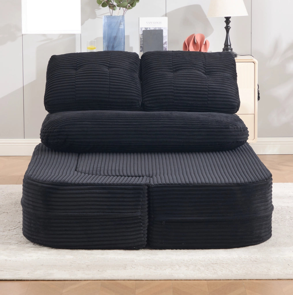 Poltrona letto 2 in 1 in velluto a coste nero con portabicchieri